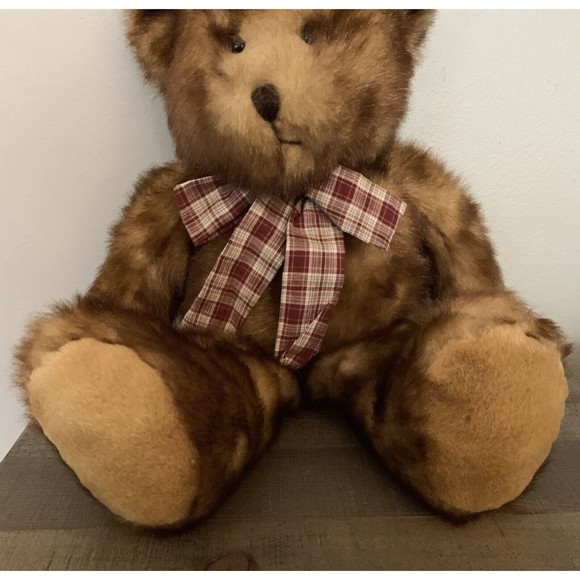 Vintage Wishpets Teddy Bear Plush 2000 Stuffed Animal Plaid Bow 18" Soft - Picture 4 of 11